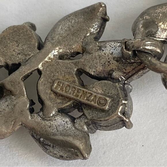 Vintage FLORENZA Necklace Aurora Borealis Crystal Leaf Floral Rhinestone Choker - Picture 6 of 9